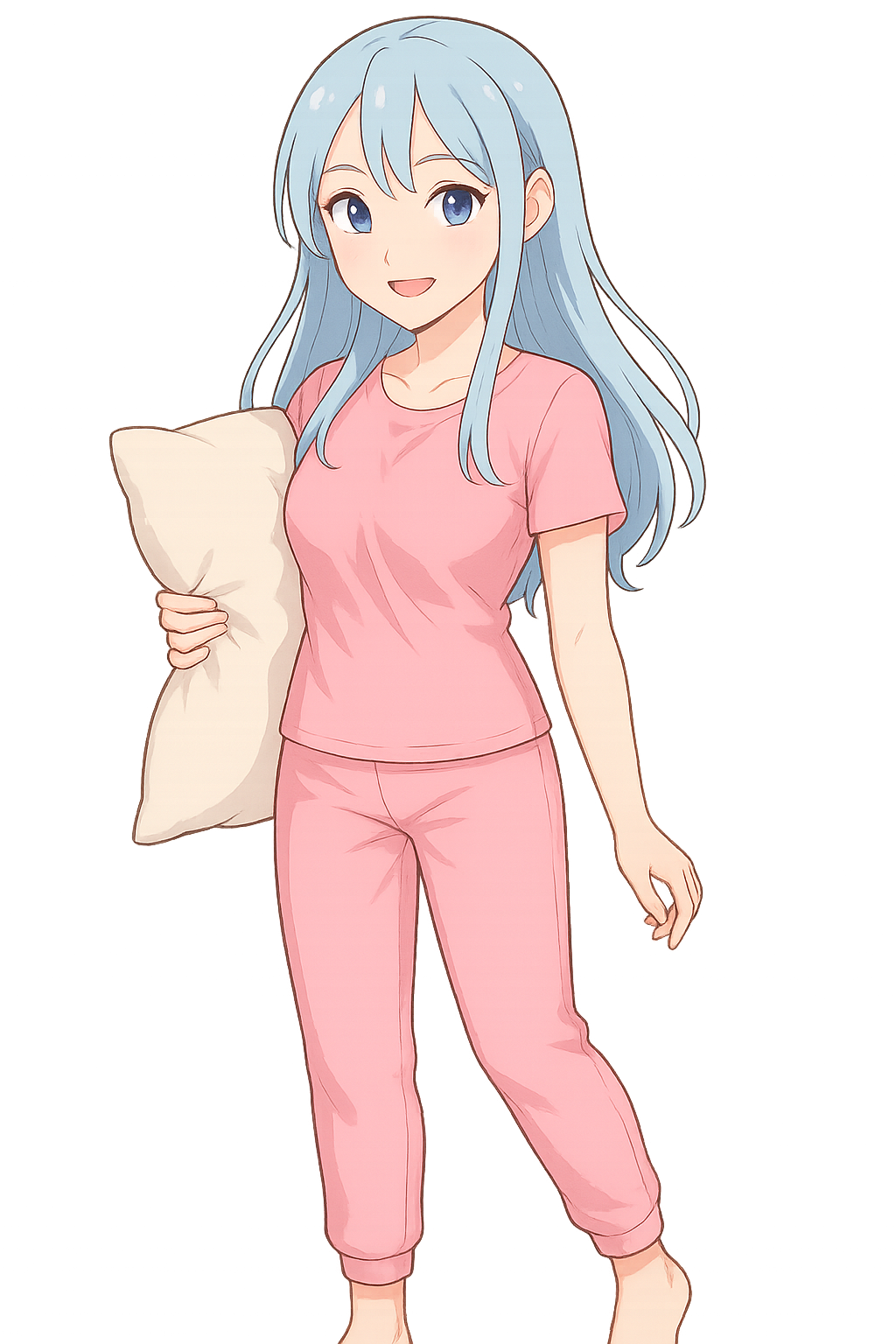 Anime girl with pillow